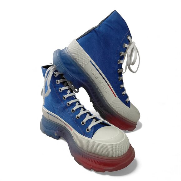 Alexander McQueen Mens Tread Slick Lace-Up Blue, Red & White Boots US 11 (0579) main image 6